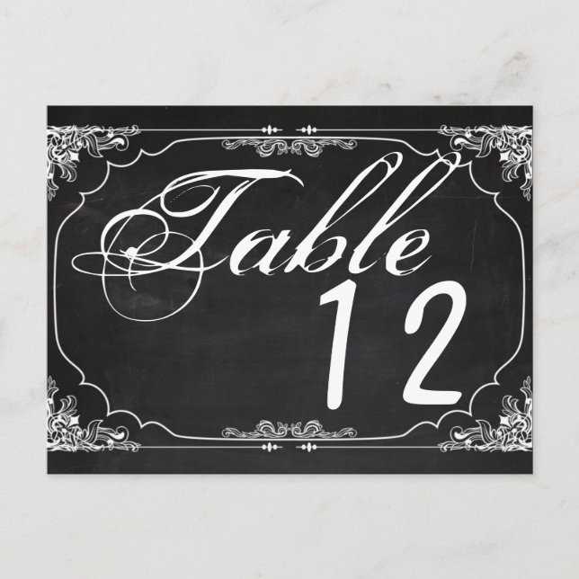 Table Number Card Modern Chalkboard Vintage Victor (Front)