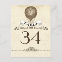 table number card - postcard with hot air balloon