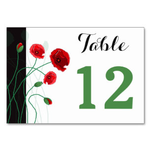 Table Number Card Red Poppies Double-Sided