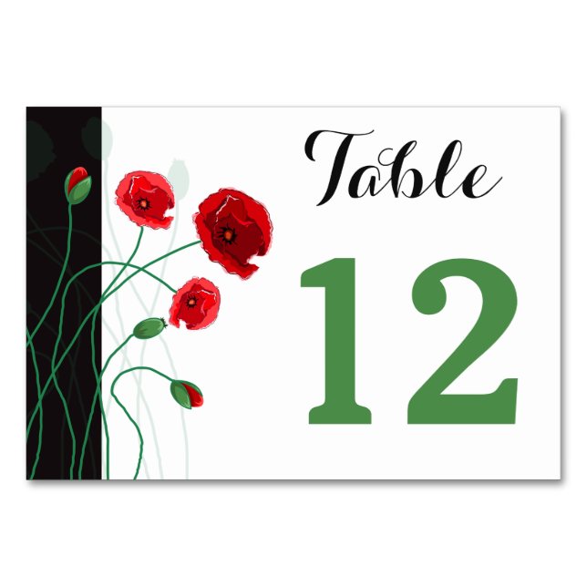 Table Number Card | Red Poppies | Double-Sided (Front)