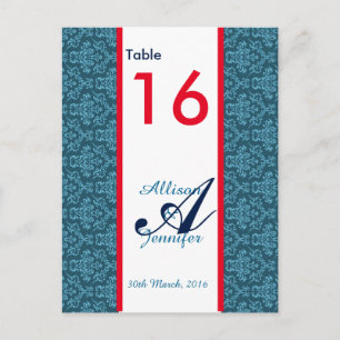 Table Number Cards Damask Blue