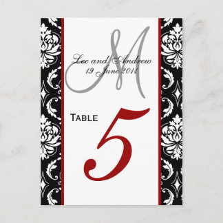 Table Number Cards Damask Red