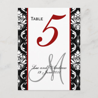 Table Number Cards Damask Red