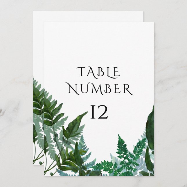 Table Number Cards Forest Gathered Fern Foliage (Front/Back)