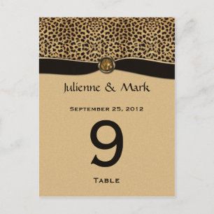 Table Number Cards Leopard Print FAUX Ribbon Jewel