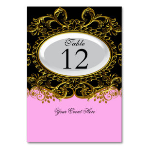 Table Number Cards Royal Pink White Gold Black