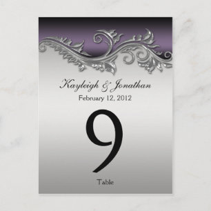 Table Number Cards Vintage Purple Black Silver