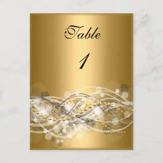 Table Number Cards White Gold