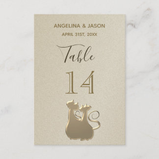 Table Number Cat Couple Golden Elegant Wedding