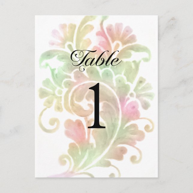 Table Number Colourful Watercolor Plume Postcard (Front)
