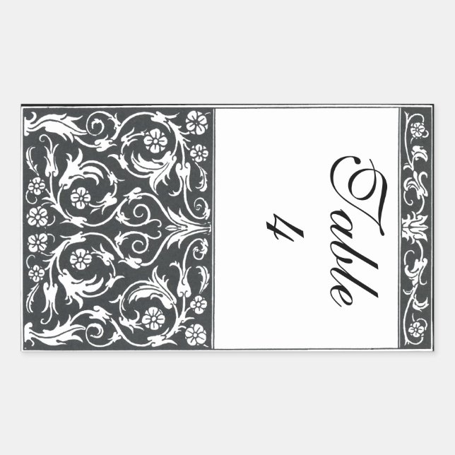 Table Number Damask Pen & Ink Black White Wedding Sticker (Front)