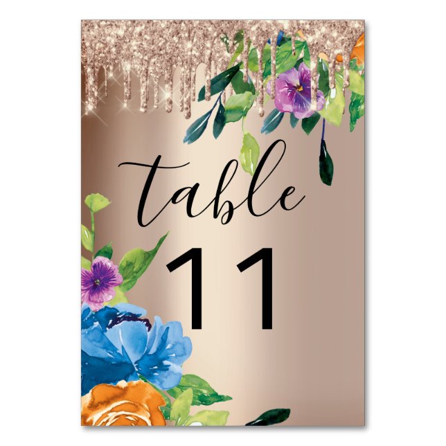 Table Number  Drips Florals Navy Rose Wedding (Back)