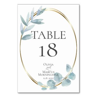 TABLE NUMBER | Dusty Blue Watercolor Eucalyptus