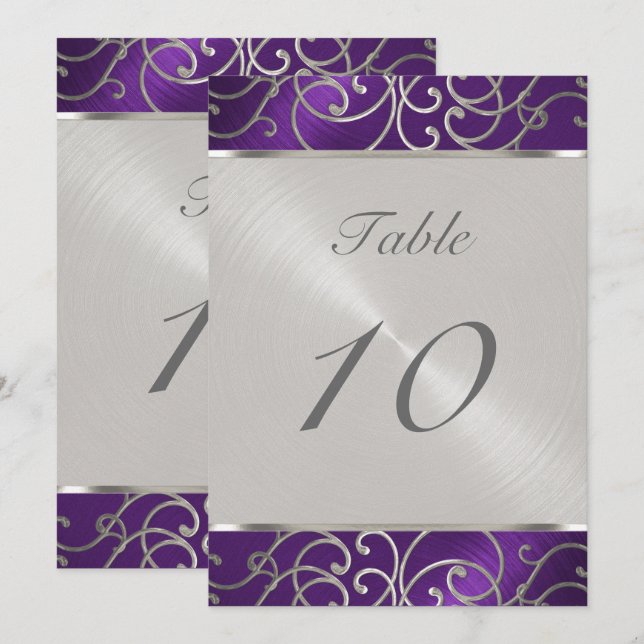 Table Number Elegant Purple and Silver Filigree (Front/Back)