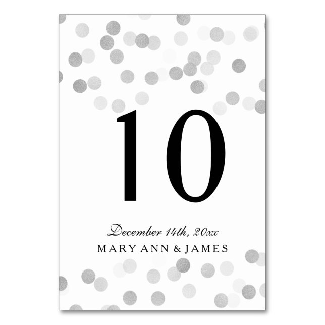 Table Number Faux Silver Foil Glitter Lights (Front)