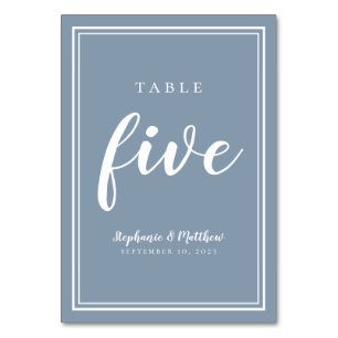 Table Number Five Dusty Blue Simple Wedding