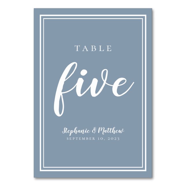 Table Number Five Dusty Blue Simple Wedding (Front)