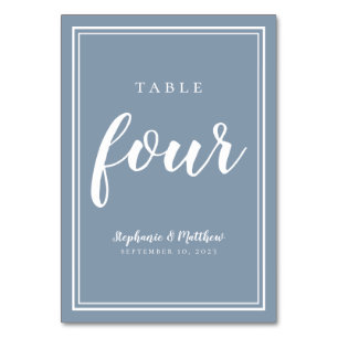 Table Number Four Dusty Blue Simple Wedding