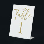 Table number gold minimalist pedestal sign<br><div class="desc">Table number Minimalist modern calligraphy gold and white sign</div>