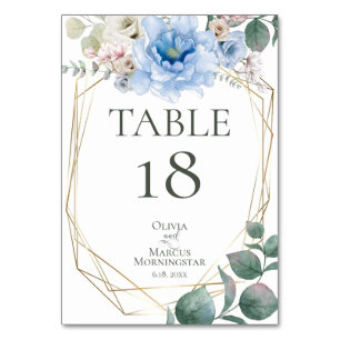 TABLE NUMBER Light Blue Watercolor Peony Flowers