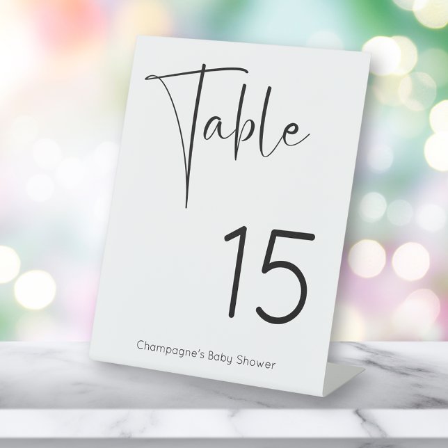 Table Number Modern Script Baby Shower Pedestal Sign (Creator Uploaded)