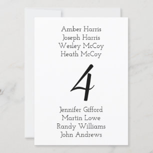 Table Number Names List Reception Seating Card