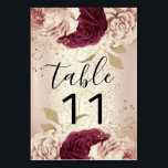 Table Number Pink Florals Rose Gold Marsala<br><div class="desc">florenceK design</div>