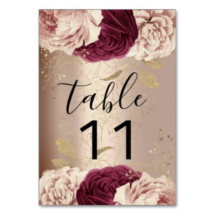 Table Number Pink Florals Rose Marsala Burgund