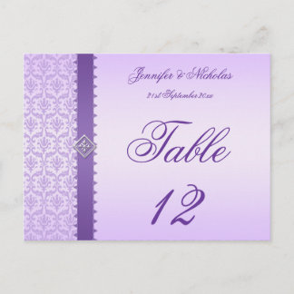Table Number Postcard Lilac Damask & Ribbon