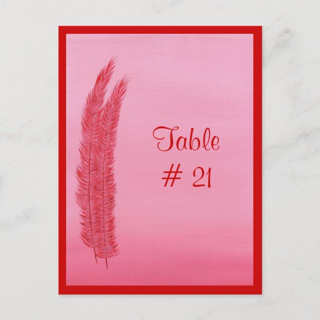 Table Number postcards, Red Pink Feathers Postcard (Front)