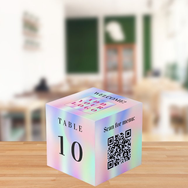 Table number QR code menu pink mint business logo Cube (Creator Uploaded)