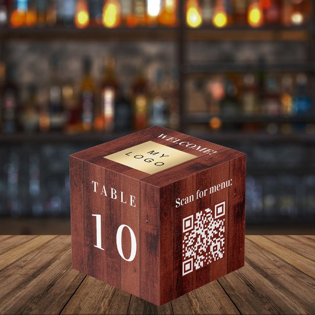 Table number QR code menu wood business logo Cube (Creator Uploaded)