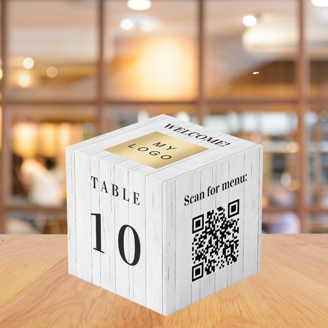 Table number QR code menu wood business logo Cube (Creator Uploaded)