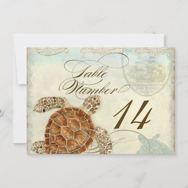 Table Number Sea Turtle Ocean Beach Wedding Art (Front)