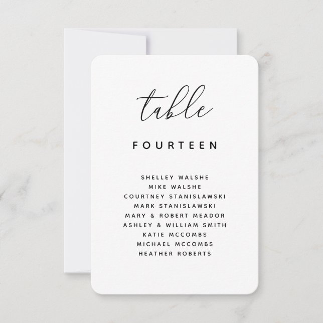 Table Number Seating Chart Escort Place Card (Front)