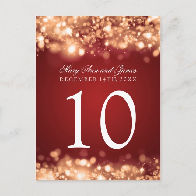 Table Number Sparkling Lights Gold Postcard (Front)