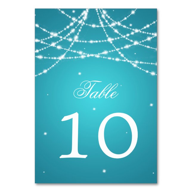 Table Number Sparkling String Turquoise (Front)