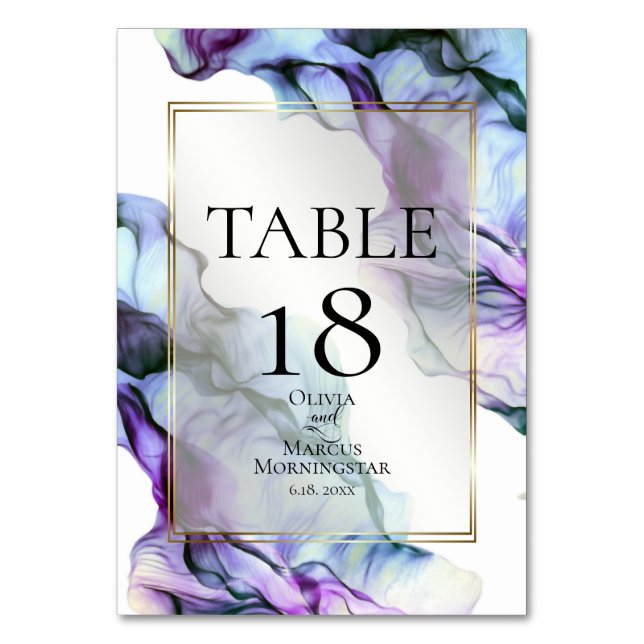 TABLE NUMBER | Vibrant Teal Indigo Abstract Ink (Front)