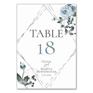 TABLE NUMBER   Watercolor Dusty Blue Floral Silver