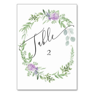 Table Number Watercolor Greenery and Lavender