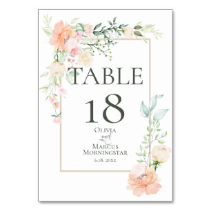 TABLE NUMBER   Watercolour Coral Flowers