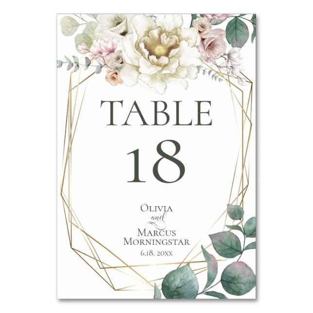 TABLE NUMBER | Watercolour Ivory Blush Flowers (Front)