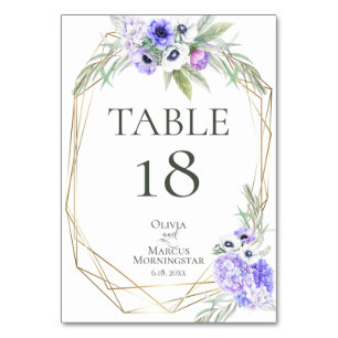 TABLE NUMBER Watercolour Violet Anemone Floral