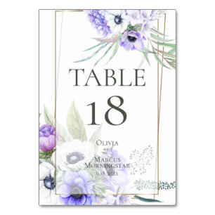 TABLE NUMBER   Watercolour  Violet Anemone Floral