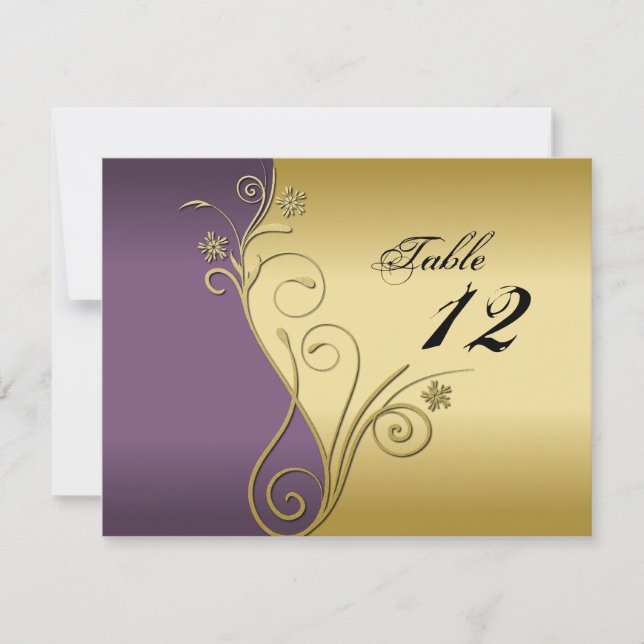 Table Number Wedding Card - Classy Purple & Gold (Front)