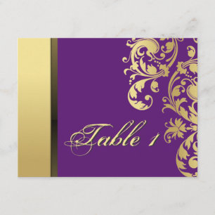 Table Number Wedding Card - Purple & Gold Floral