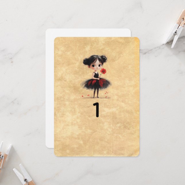 Table Number Wedding Gothic Doll Card (Front/Back In Situ)