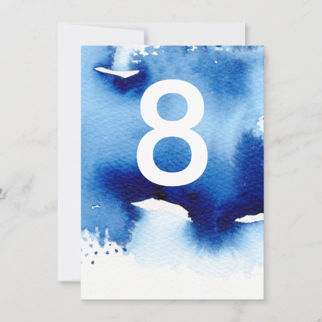 TABLE NUMBER wedding stylish navy blue watercolor (Front)