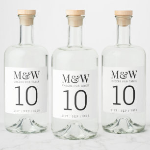Table Number White Black Monogram Wedding Liquor Bottle Label