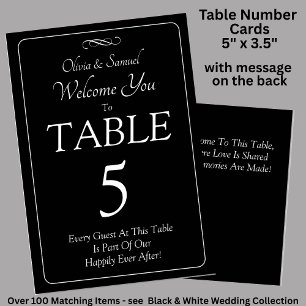 Table Number - with Welcome Message Black White